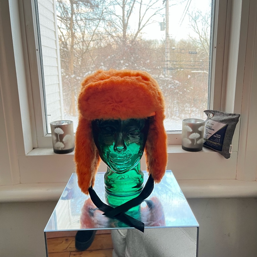 SO Orange Faux Shearling Trapper Hat
